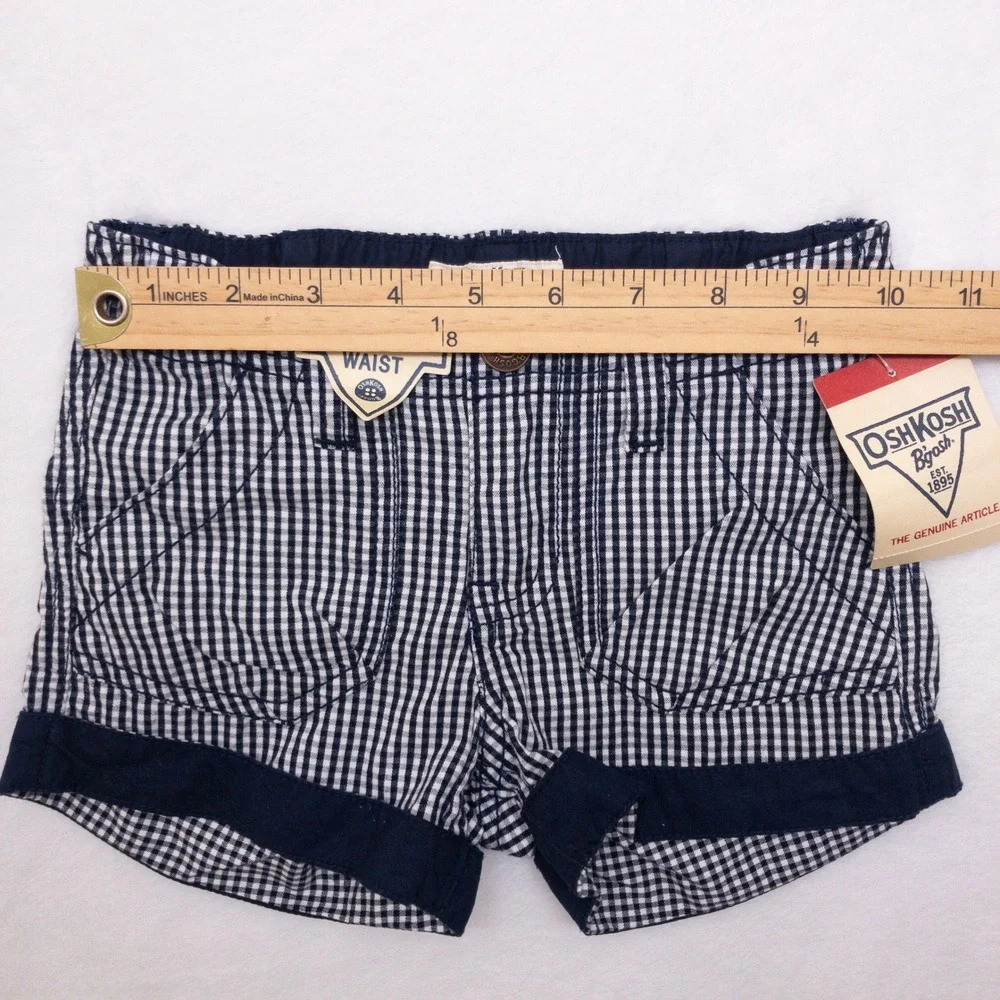 OshKosh B'gosh Shorts Girls Size 5 Blue Plaid EZ Adjust Waist New